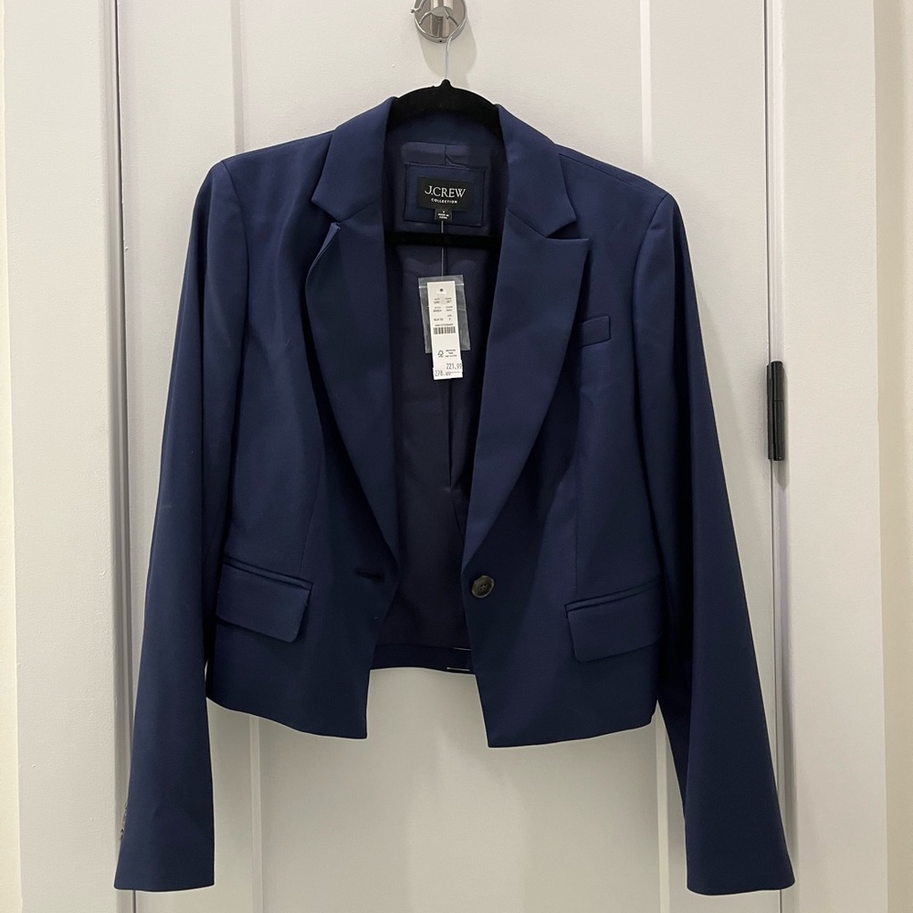 J. Crew Collection Cropped Navy Blazer